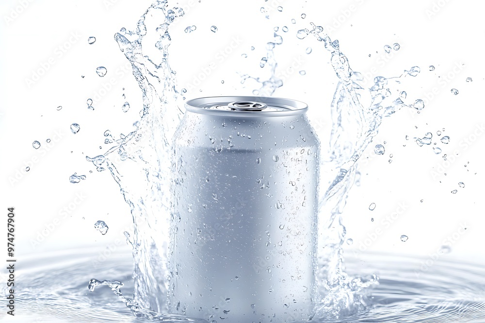 White soda can water splash mockup White soda can water splash mockup