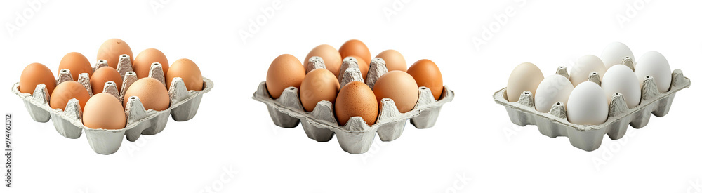Set, collection of Eggs in a carton isolated on transparent background. Set, collection of Eggs in a carton isolated on transparent background.