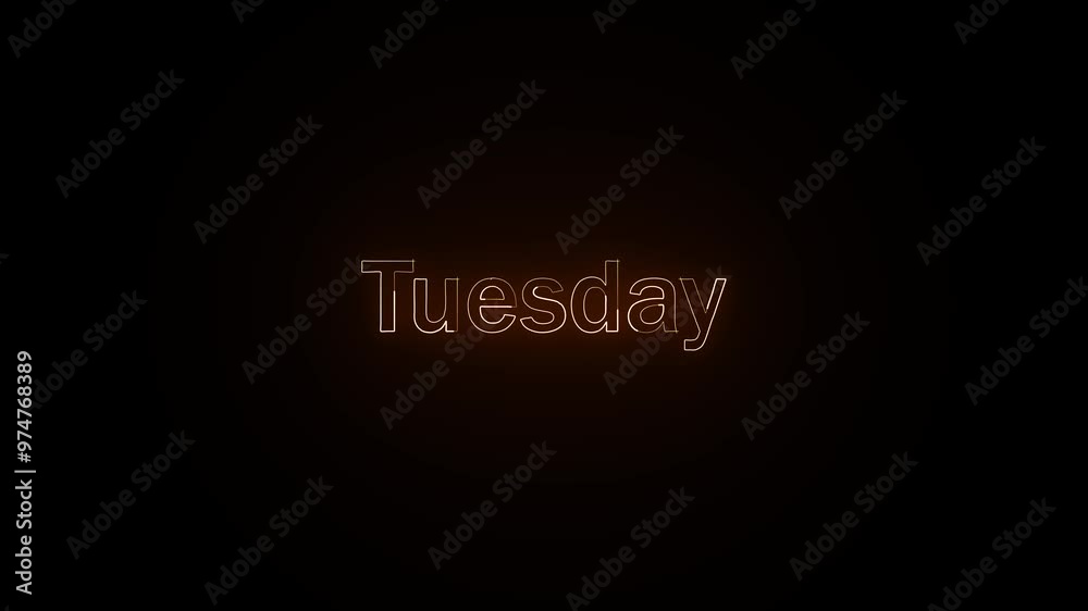 Glowing colorful light neon text day of Tuesday. Abstract glowing Tuesday text animation Glowing colorful light neon text day of Tuesday. Abstract glowing Tuesday text animation