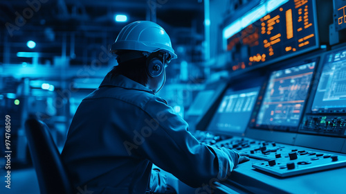 Industrial Precision: Worker Managing Operations in the Control Room