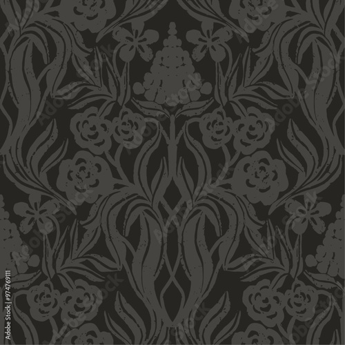Dark motif floral hand drawn seamless pattern