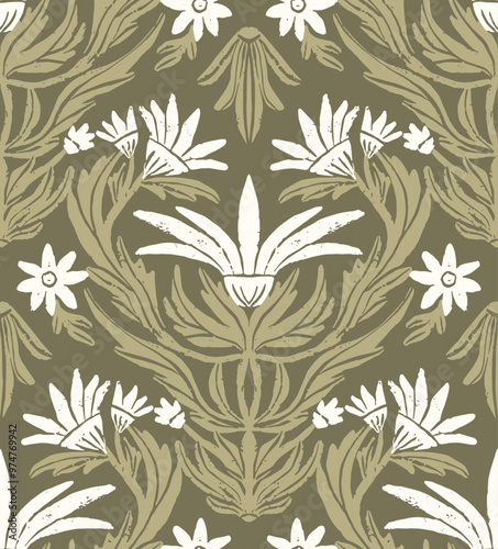 Damask hand drawn seamless pattern