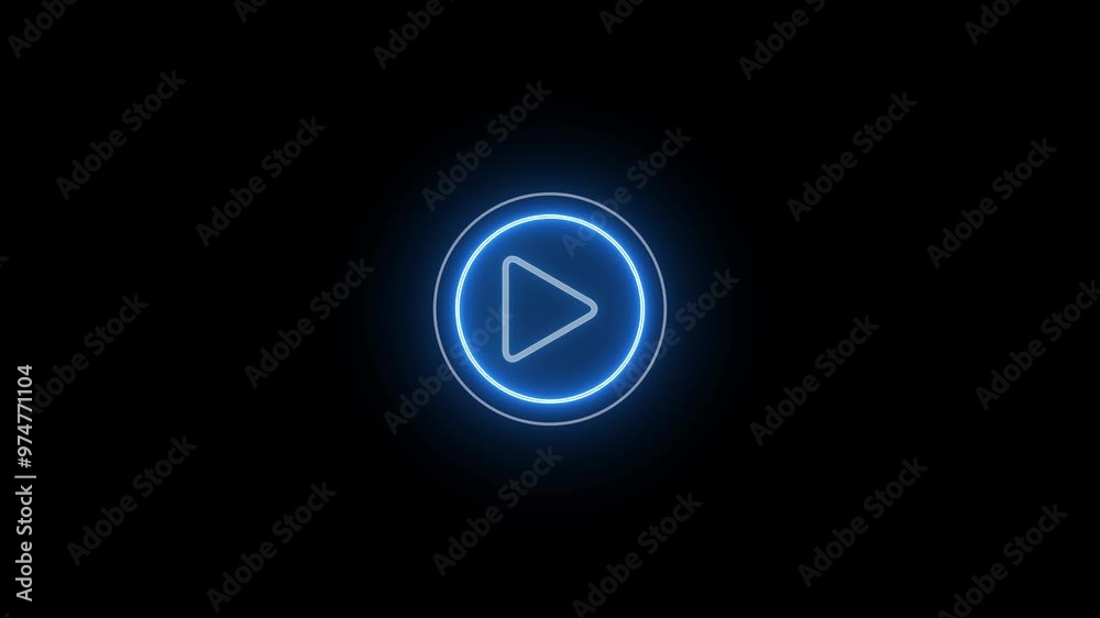 abstract Play button icon. Neon shiny play button with blue neon circle. Neon glowing play button. on black background. abstract Play button icon. Neon shiny play button with blue neon circle. Neon glowing play button. on black background.