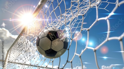 soccer ball in goal net