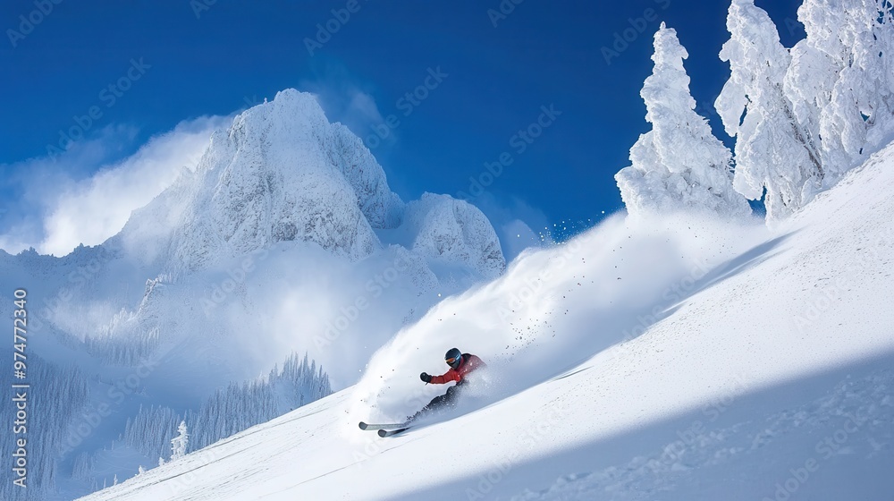Skiing Down a Snowy Mountain Slope