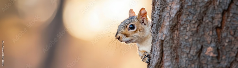 Peekaboo moment with a squirrel peeking around the corner of a tree, natural forest scene peekaboo, nature Peekaboo moment with a squirrel peeking around the corner of a tree, natural forest scene peekaboo, nature