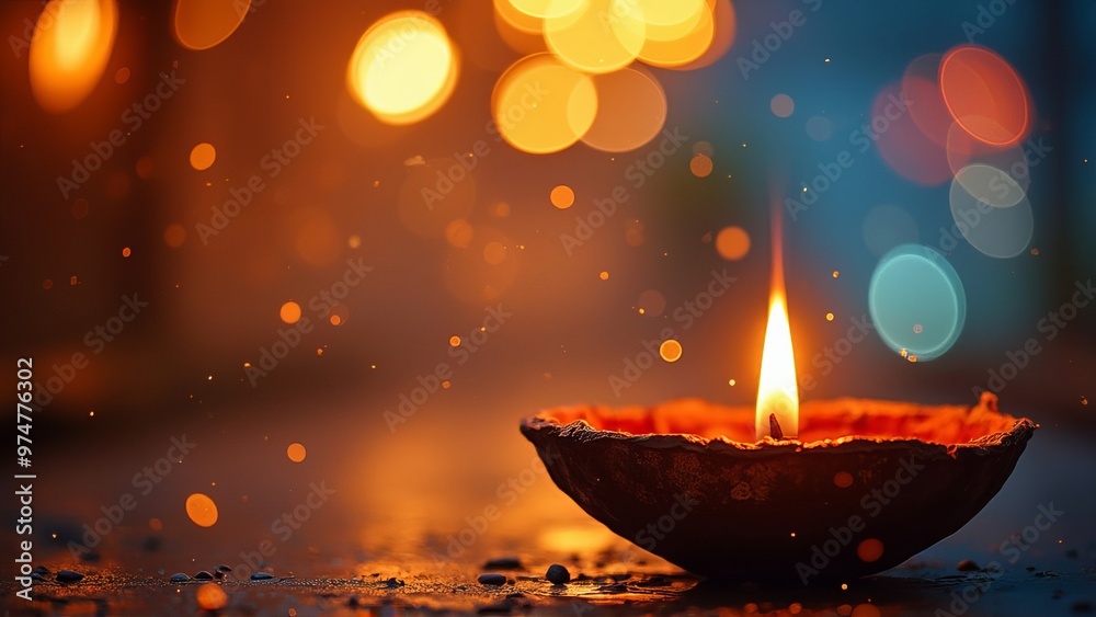 Close-Up of a Glowing Candle with Colorful Bokeh Lights Close-Up of a Glowing Candle with Colorful Bokeh Lights