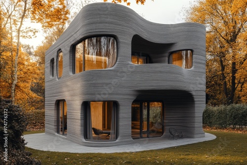 Innovative 3d printed concrete home construction utilizing advanced cnc technology for modern living photo