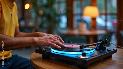 Person Playing Vinyl Record on Turntable Indoors