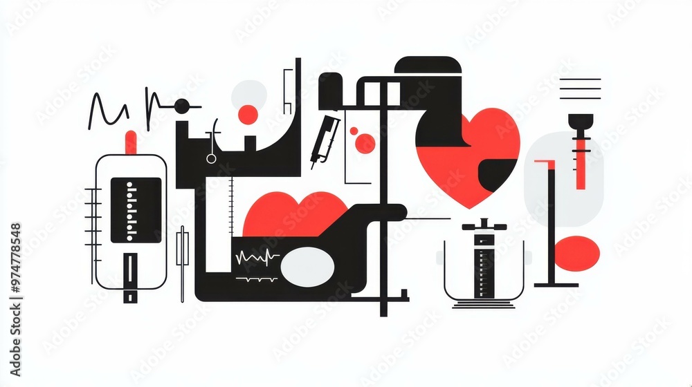 Abstract Medical Illustration: Heart and Science Abstract Medical Illustration: Heart and Science