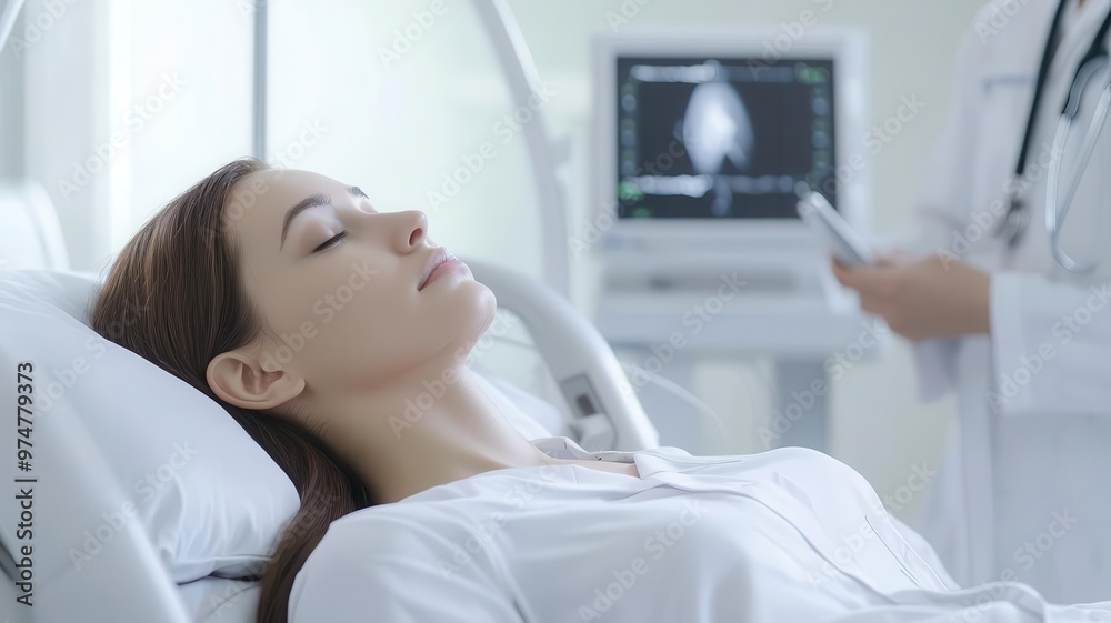 Woman lying down during an ultrasound, part of the IVF monitoring process, doctor observing results IVF, monitoring Woman lying down during an ultrasound, part of the IVF monitoring process, doctor observing results IVF, monitoring