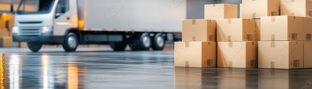 A delivery truck unloading packages in a warehouse, showcasing logistics and supply chain operations in action.