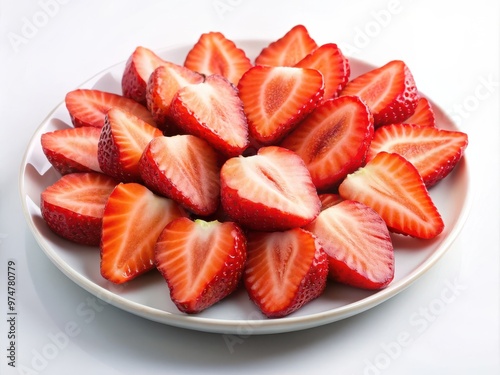 Halved Fresh Strawberries on White Plate