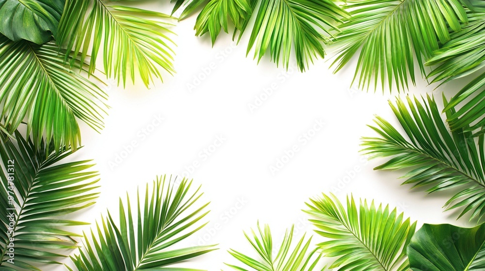 Minimalist Palm Leaves Frame on White Background - Tropical Greenery Border for Design Projects Minimalist Palm Leaves Frame on White Background - Tropical Greenery Border for Design Projects
