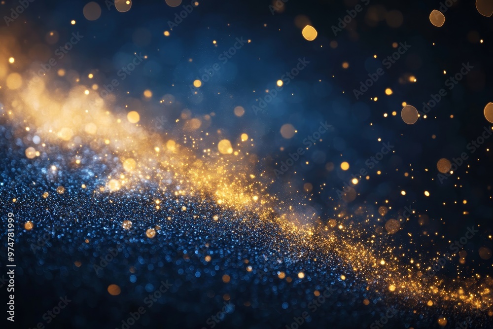 Enchanting golden and blue starry trail with sparkling particles for new year s celebration design Enchanting golden and blue starry trail with sparkling particles for new year s celebration design