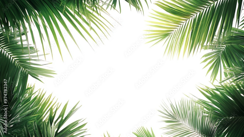 Minimalist Palm Leaves Frame on White Background - Tropical Greenery Border for Design Projects