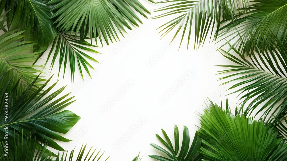 Minimalist Palm Leaves Frame on White Background - Tropical Greenery Border for Design Projects Minimalist Palm Leaves Frame on White Background - Tropical Greenery Border for Design Projects