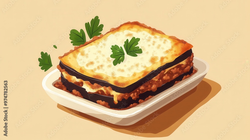 Delicious Moussaka with a Parsley Garnish Delicious Moussaka with a Parsley Garnish