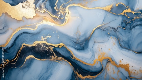 Abstract fluid art with blue and gold swirls. elegant background richness business