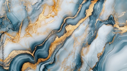 Abstract marble texture with blue, white, and gold hues. luxury wall mixed art natural background