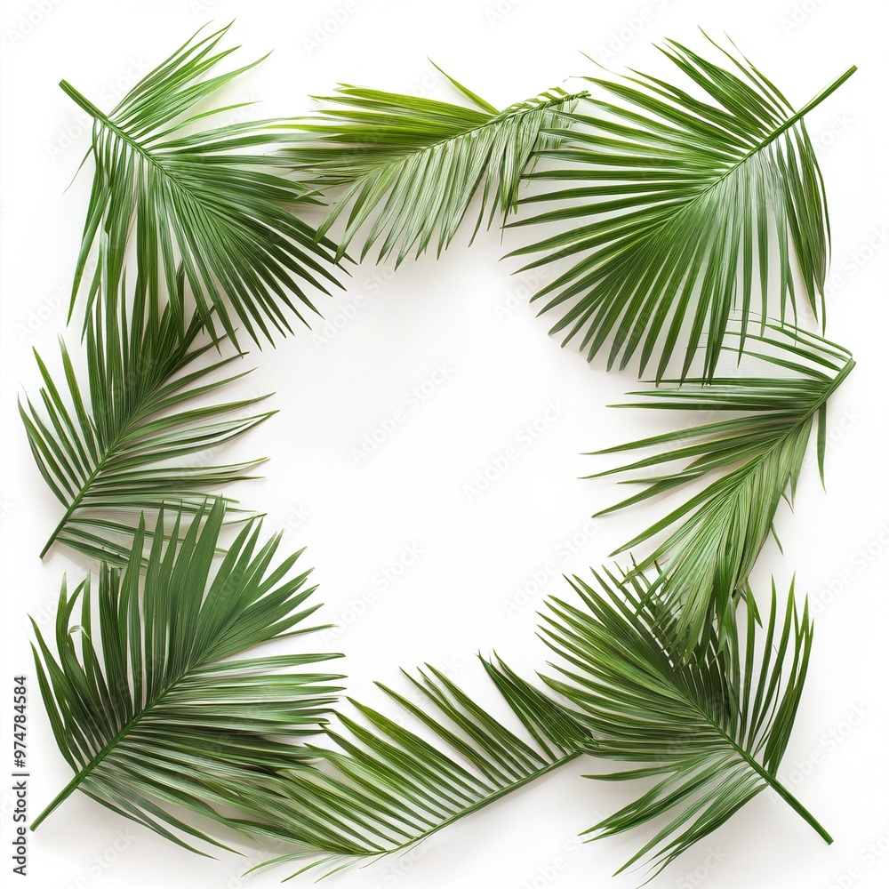 Minimalist Palm Leaves Frame on White Background - Tropical Greenery Border for Design Projects Minimalist Palm Leaves Frame on White Background - Tropical Greenery Border for Design Projects