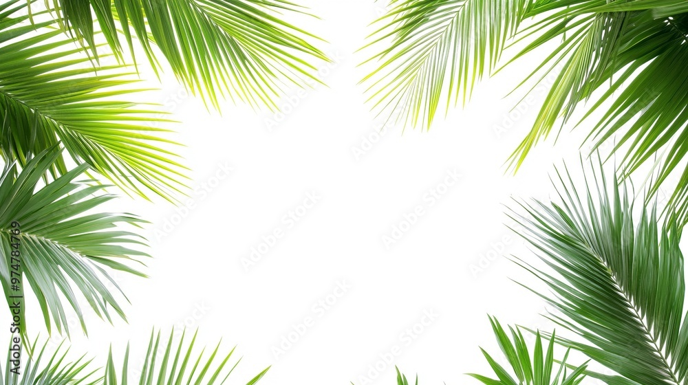 Minimalist Palm Leaves Frame on White Background - Tropical Greenery Border for Design Projects Minimalist Palm Leaves Frame on White Background - Tropical Greenery Border for Design Projects