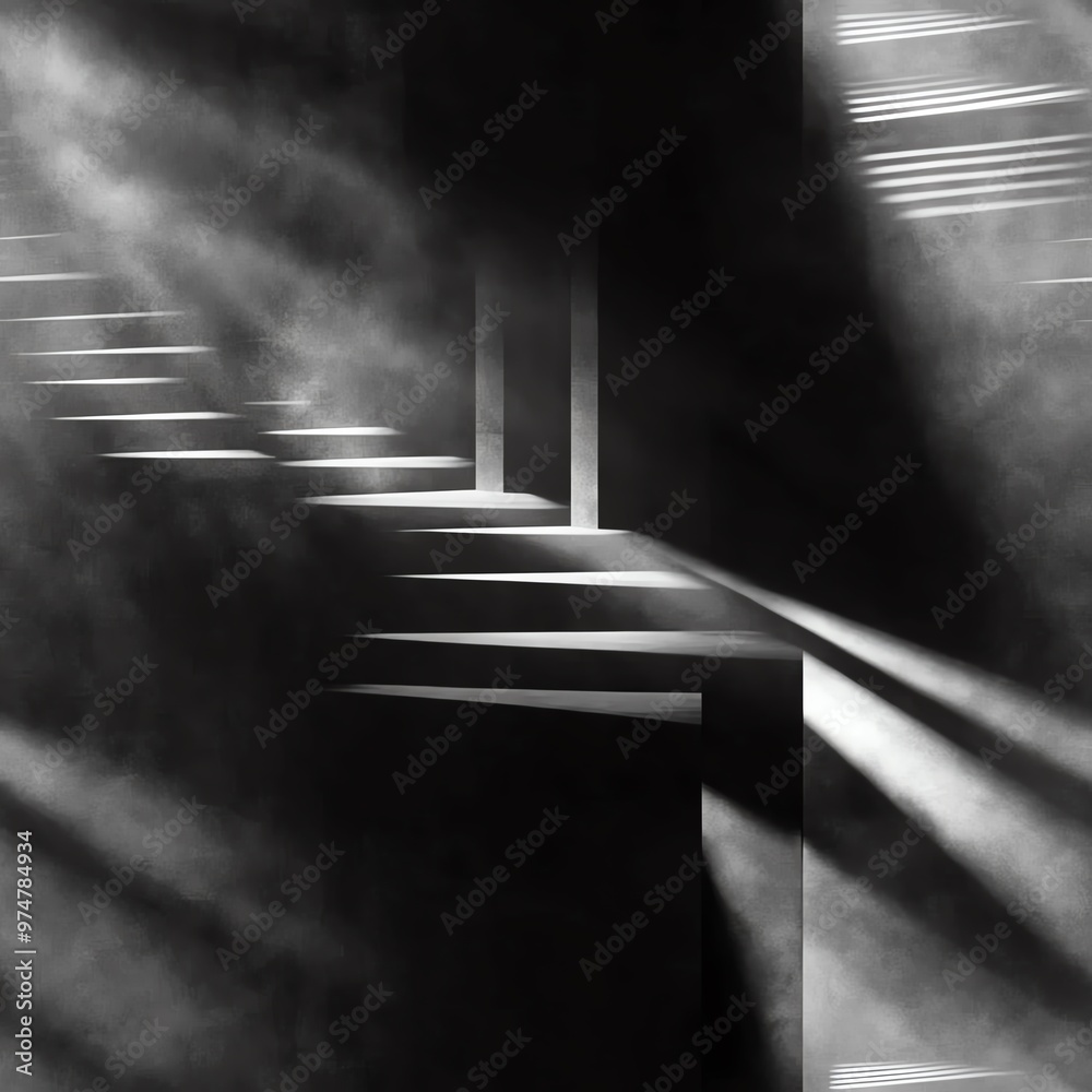 Abstract black and white image featuring geometric shapes and light ...