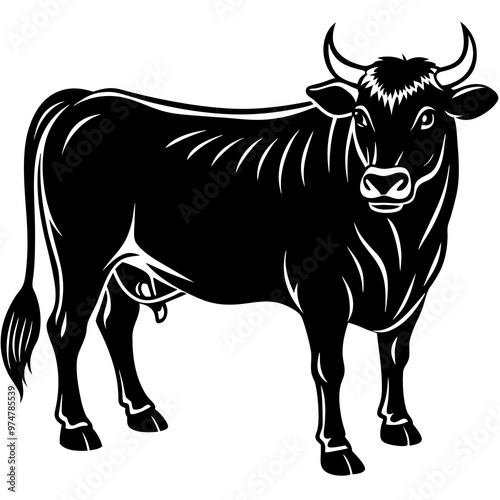  black angus beef bull standing silhouette vector illustration 