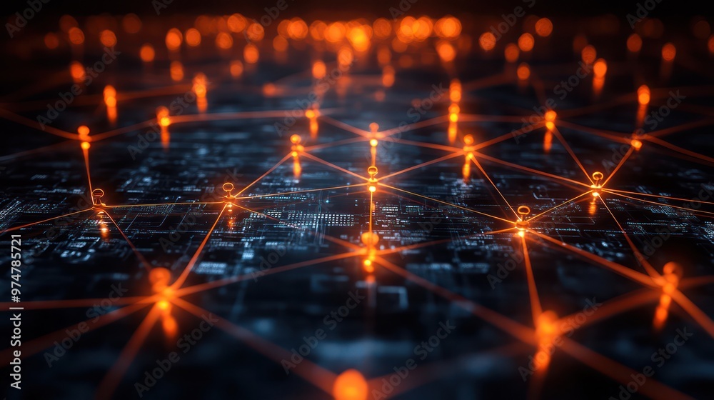 Obraz premium A sleek business network symbol featuring linked figures and network nodes, ideal for representing business collaboration and partnerships.