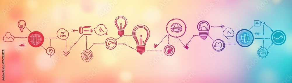 A vibrant illustration featuring light bulbs and icons representing creativity, innovation, and digital connections. A vibrant illustration featuring light bulbs and icons representing creativity, innovation, and digital connections.