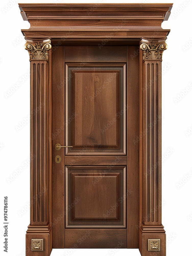 Elegant Wooden Door With Classical Columns Showcasing Intricate Design Details Elegant Wooden Door With Classical Columns Showcasing Intricate Design Details