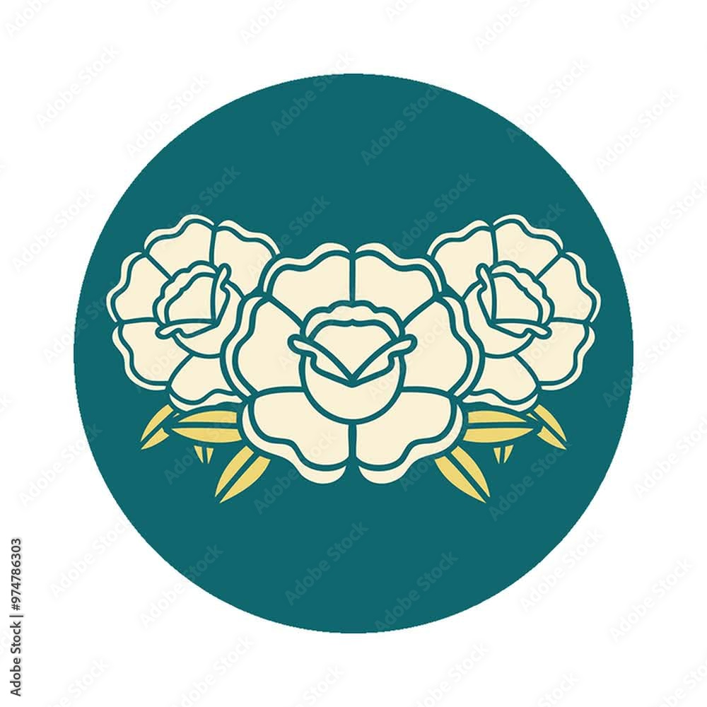 iconic tattoo style image of a bouquet of flowers