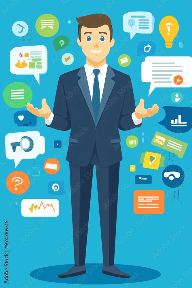 Young man in business suit stand with hands up Young man in business suit stand with hands up