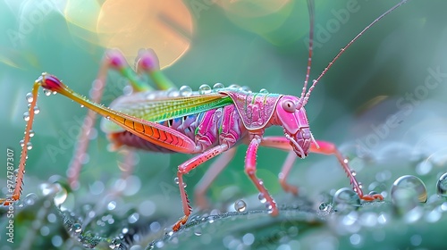 araffe with a colorful body and a long tail on a leaf photo