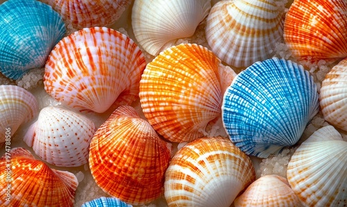 Colorful Seashells Scattered on Sandy Beach Surface Highlighting Natural Marine Beauty