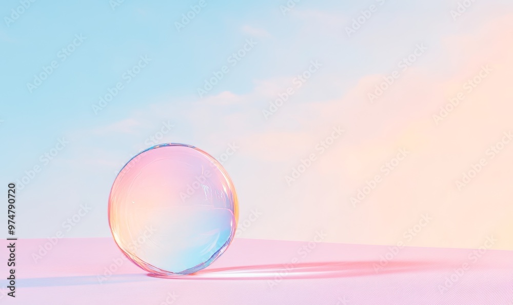 A Reflective Glass Sphere Resting on a Dreamy Pastel Background A Reflective Glass Sphere Resting on a Dreamy Pastel Background