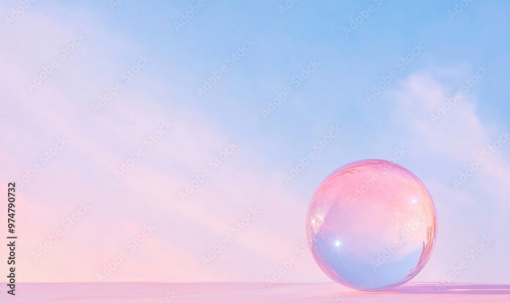 A Reflective Glass Sphere Resting on a Dreamy Pastel Background A Reflective Glass Sphere Resting on a Dreamy Pastel Background