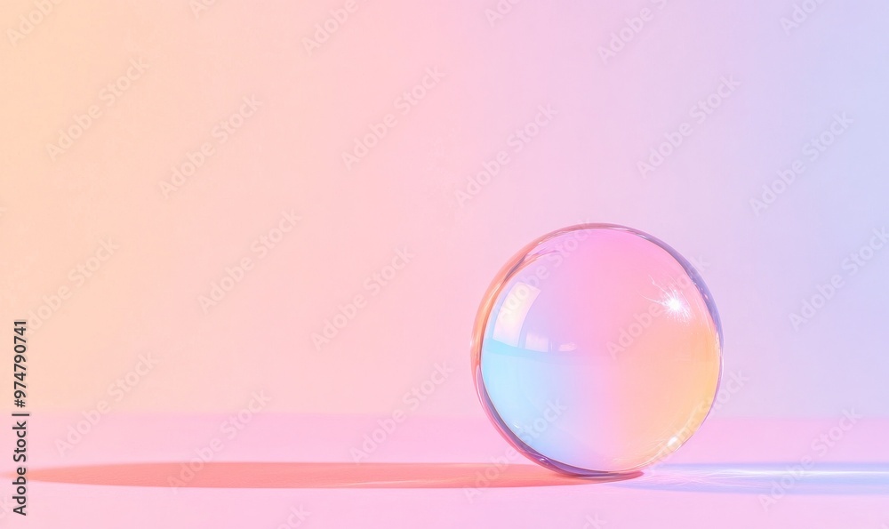 A Reflective Glass Sphere Resting on a Dreamy Pastel Background A Reflective Glass Sphere Resting on a Dreamy Pastel Background
