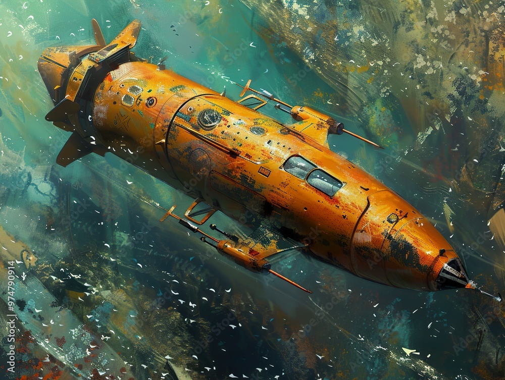 Rusty Spaceship Flying Through Abstract Landscape Rusty Spaceship Flying Through Abstract Landscape