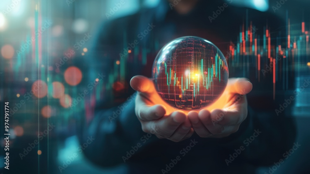 Hands Holding Crystal Ball with Financial Data and Stock Market Graphs Representing Corporate Finance and Investment Analysis Hands Holding Crystal Ball with Financial Data and Stock Market Graphs Representing Corporate Finance and Investment Analysis