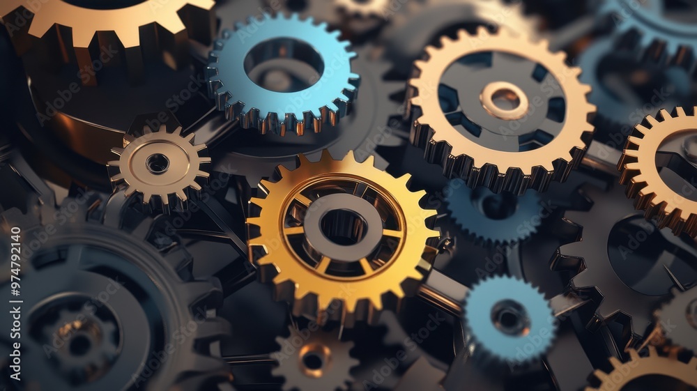 Intricate Gears and Cogs Representing Corporate Finance and Business Mechanisms in a Modern Industrial Setting Intricate Gears and Cogs Representing Corporate Finance and Business Mechanisms in a Modern Industrial Setting