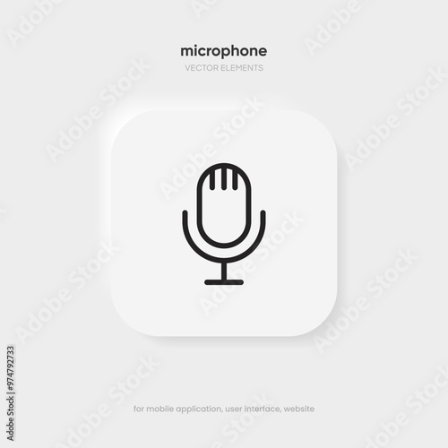 Microphone icon. Podcast, broadcast, webcast icon. Voicemail sign. Voice chat symbol. Recording symbol. Mute icon. 3D Phone microphone icon for UI UX, mobile app, presentations