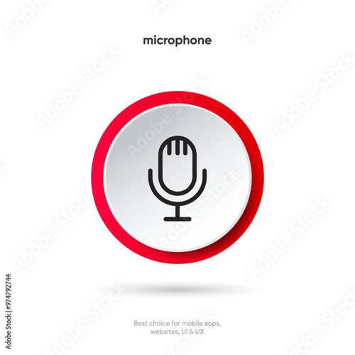 Microphone icon. Podcast, broadcast, webcast icon. Voicemail sign. Voice chat symbol. Recording symbol. Mute icon. 3D Phone microphone icon for UI UX, mobile app, presentations