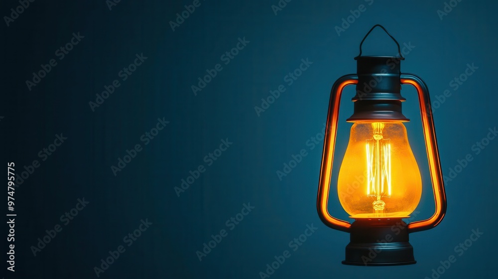 An old-fashioned lantern with a glowing bulb, isolated against a dark background vintage lantern, illumination, ambient glow An old-fashioned lantern with a glowing bulb, isolated against a dark background vintage lantern, illumination, ambient glow