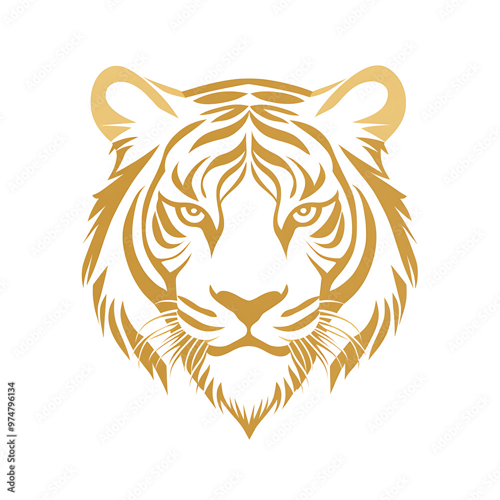 A stylized illustration of a golden tiger head on a white background. A stylized illustration of a golden tiger head on a white background.