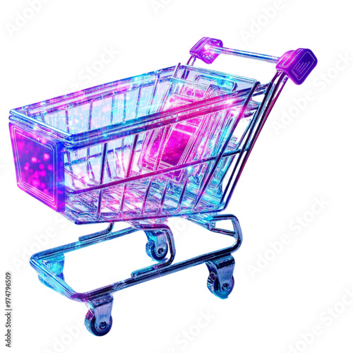 Stylish shopping cart on white background 