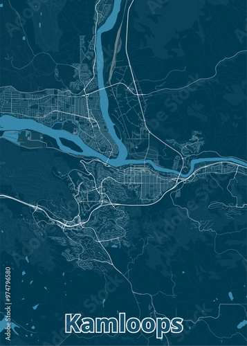 Kamloops, British Columbia, Canada artistic blueprint map poster