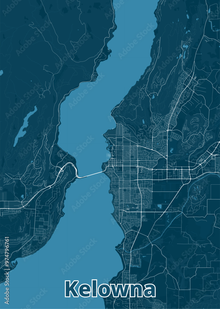 Obraz premium Kelowna British Columbia Canada artistic blueprint map poster