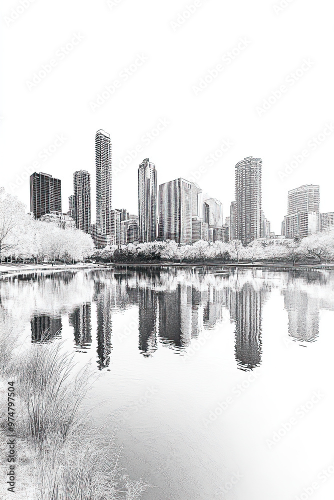 Obraz premium Norwalk, California, black and white pen pencil hand-drawn effect portrait drawing illustration for travel poster, card, wallpaper, backdrop or banner. Modern, clear, artistic and simple