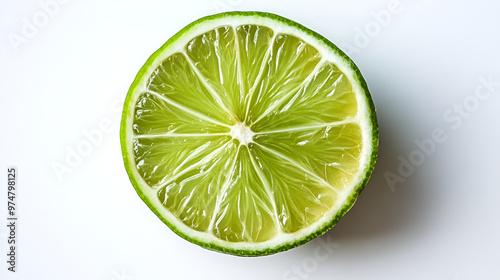 Top view of lime slice citrus fruit isolated on white background with clipping path.